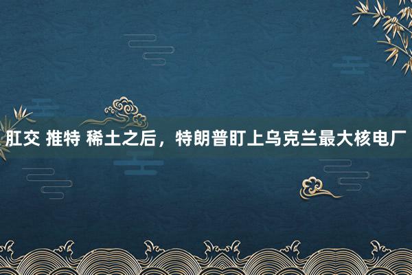 肛交 推特 稀土之后，特朗普盯上乌克兰最大核电厂